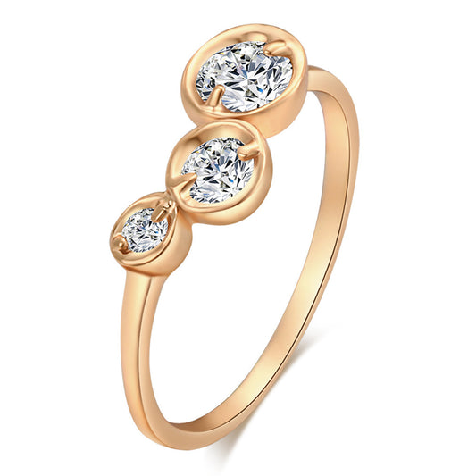Simple Three-piece Lotus Leaf Exquisite Round Zircon Ring