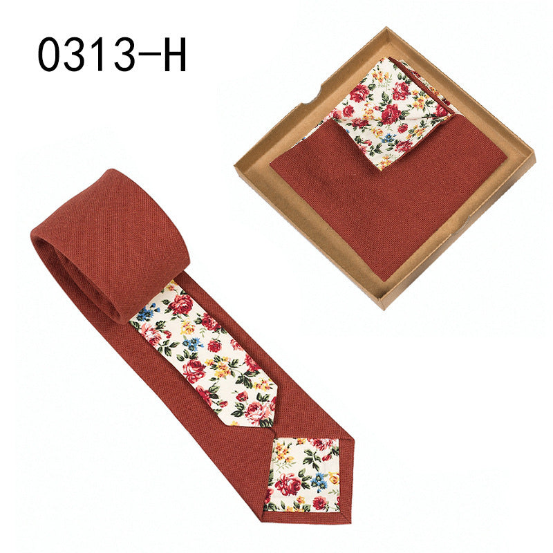 Men's Tie Floral Print Pocket Square Cotton Tie