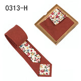 Men's Tie Floral Print Pocket Square Cotton Tie