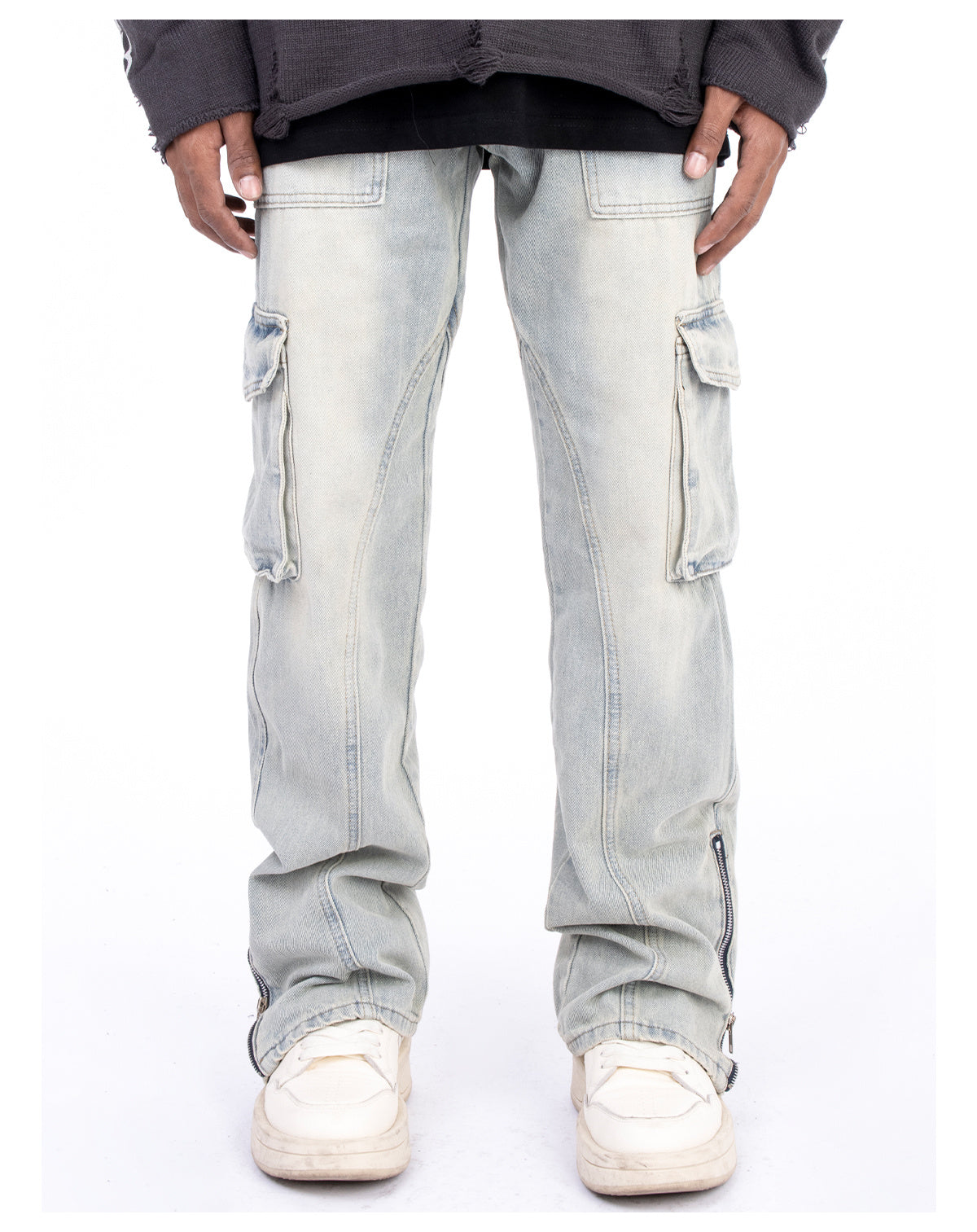 Washed Distressed Stretch Casual Pants