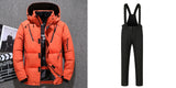 Men's Short Winter Thick White Duck Down Hooded Jacket Multi-pocket Outdoor Set