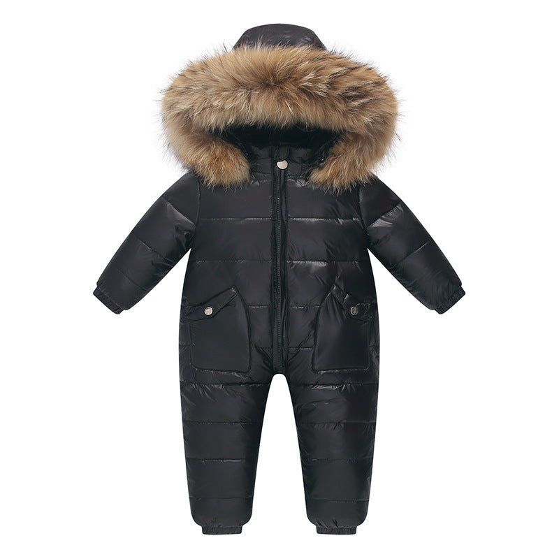 Baby White Duck Down Hooded Onesie