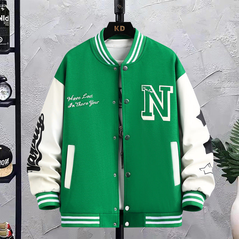 Men's Letter Print Color-Block Baseball Jacket