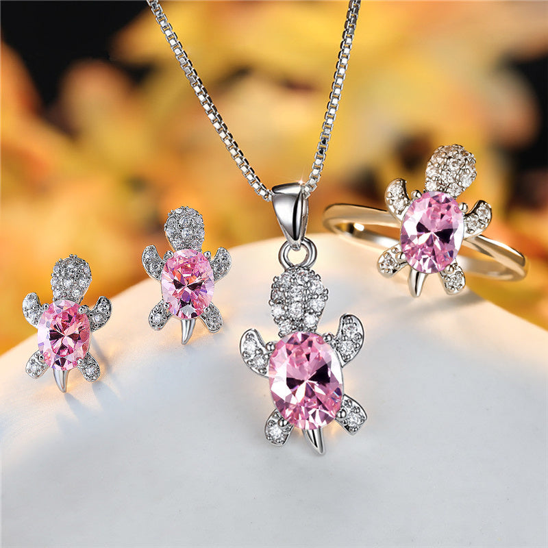 Turtle Pendant Necklace — Multicolor Crystal