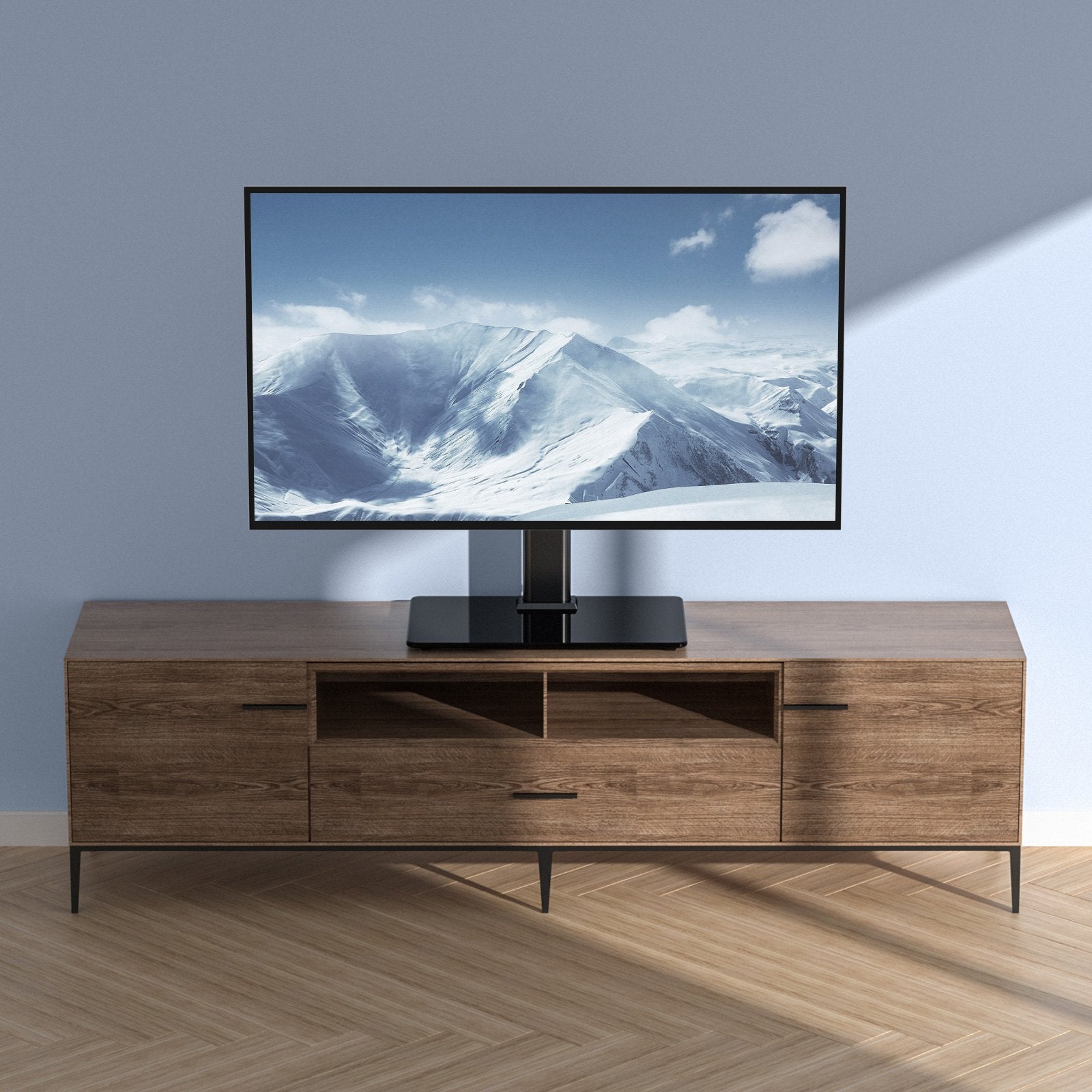 Swivel Floor TV Stand with Glass Base — 32-55in
