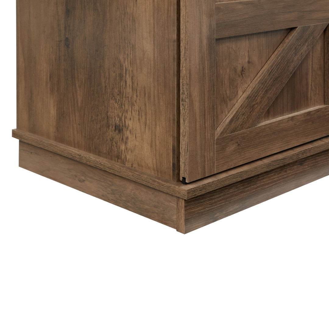 Barn Door TV Stand with Storage & Adjustable Shelves – Natural Brown