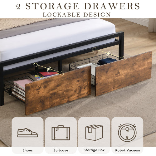 Queen Bed Frame with LED Headboard & Storage