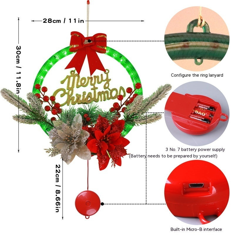 Christmas Luminous Garland Door Hanger — 30cm