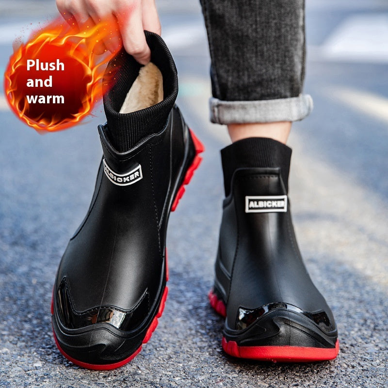 Velvet-Lined Outdoor Rain Boots