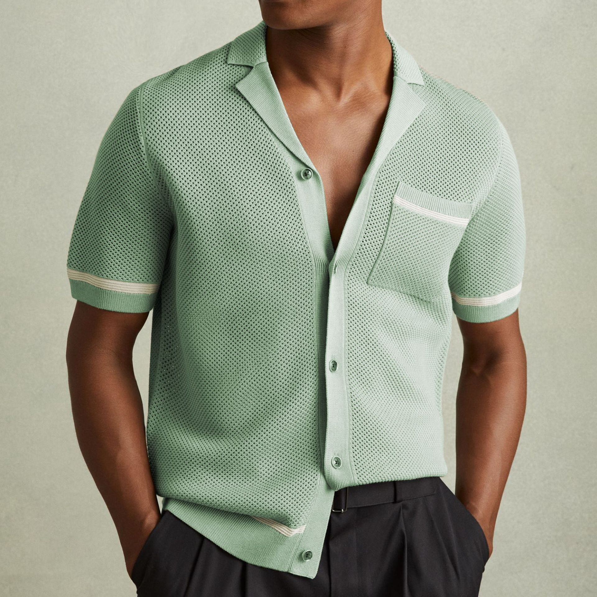 Cartih Cuban-Collar Knit Polo — Short Sleeve