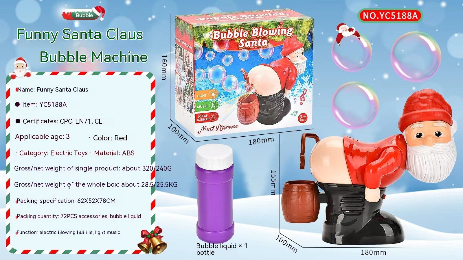 Santa Bubble Machine Christmas Toy