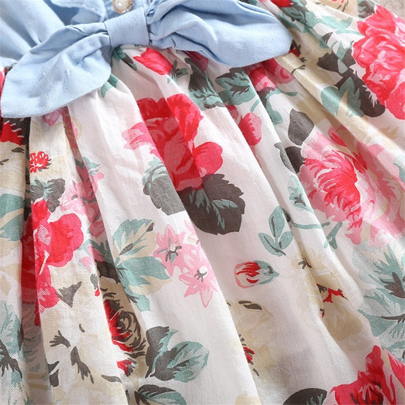 Sleeveless Denim Floral Girl Dress