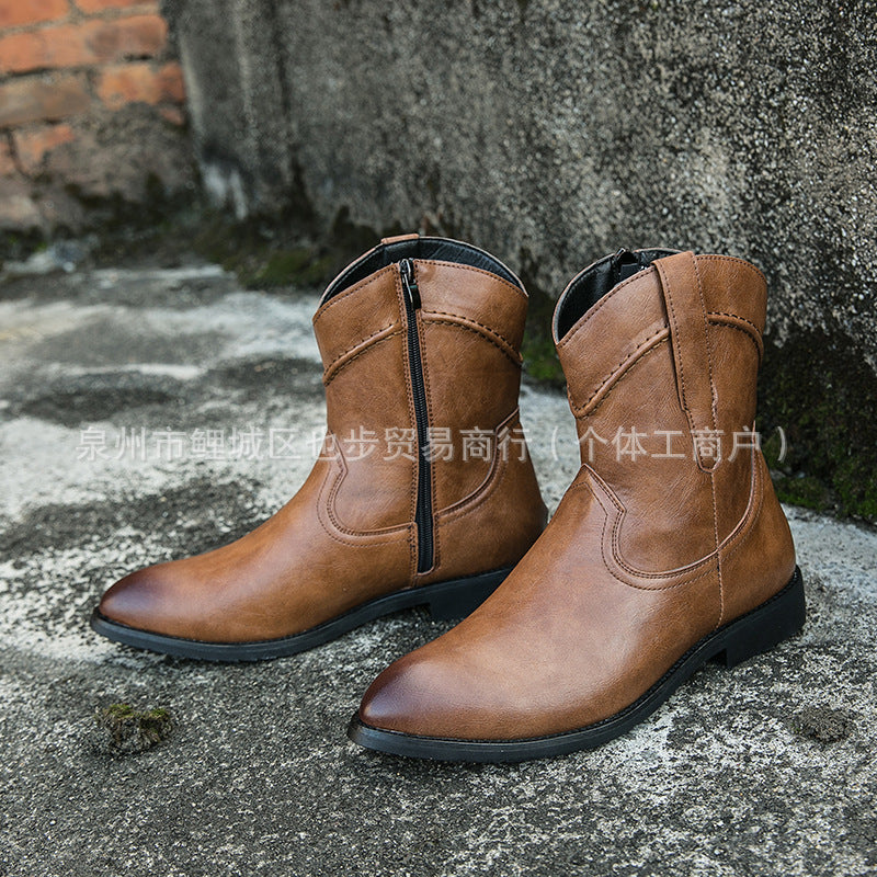 Retro High-Top Leather Ankle Boots