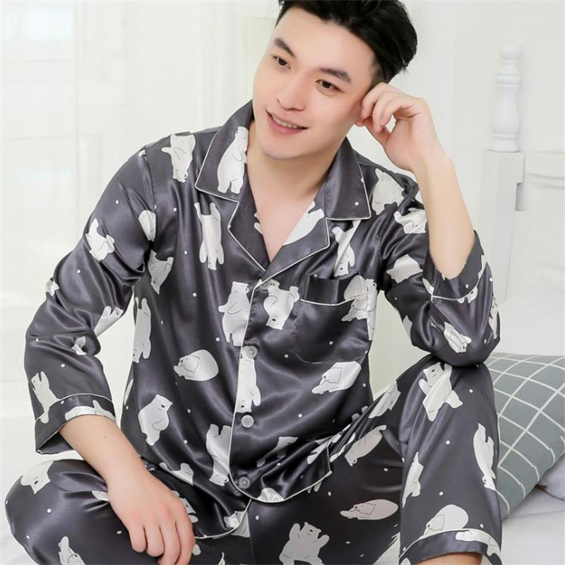 Men's Thin Silk Long-Sleeve Pajama Set