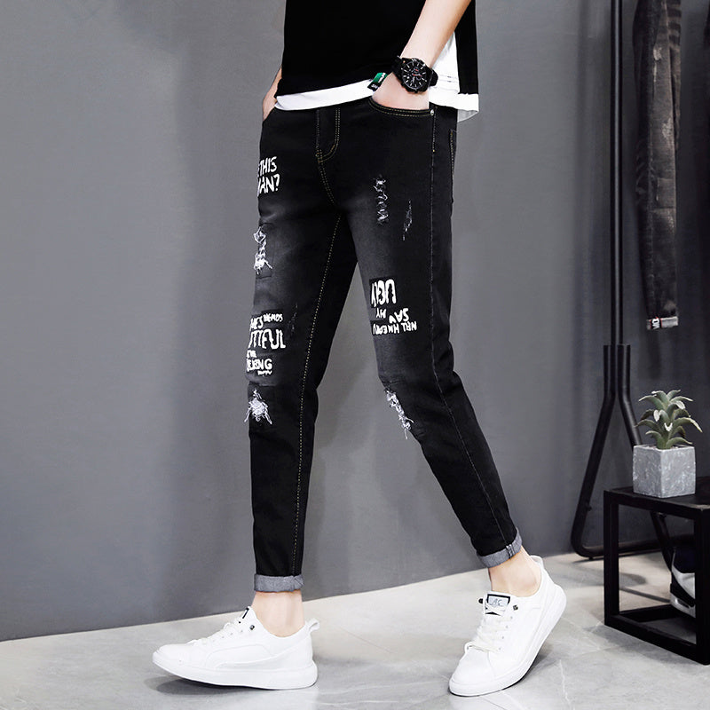 Black Ripped Ankle Jeans