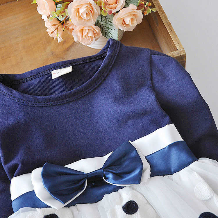 Long-Sleeve Floral Bow Girl Dress