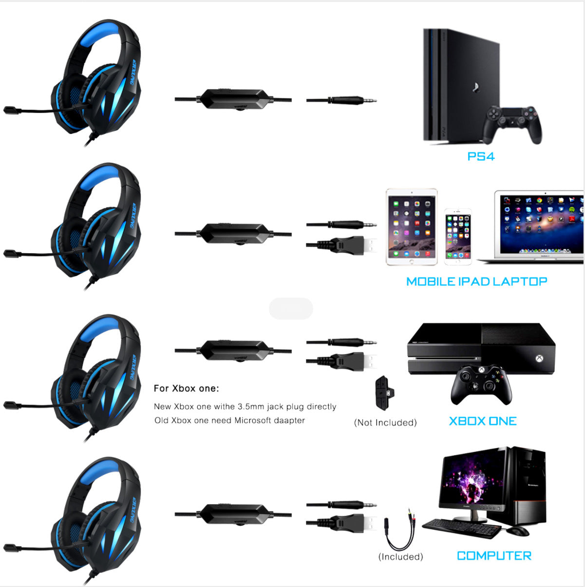 Wired Gaming Headset with LED Lights
