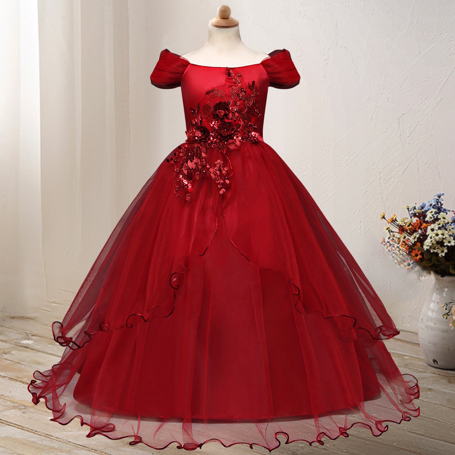 One-Shoulder Princess Flower Dress