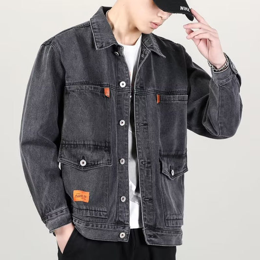 Fashion Smoky Gray Vintage Denim Jacket Men