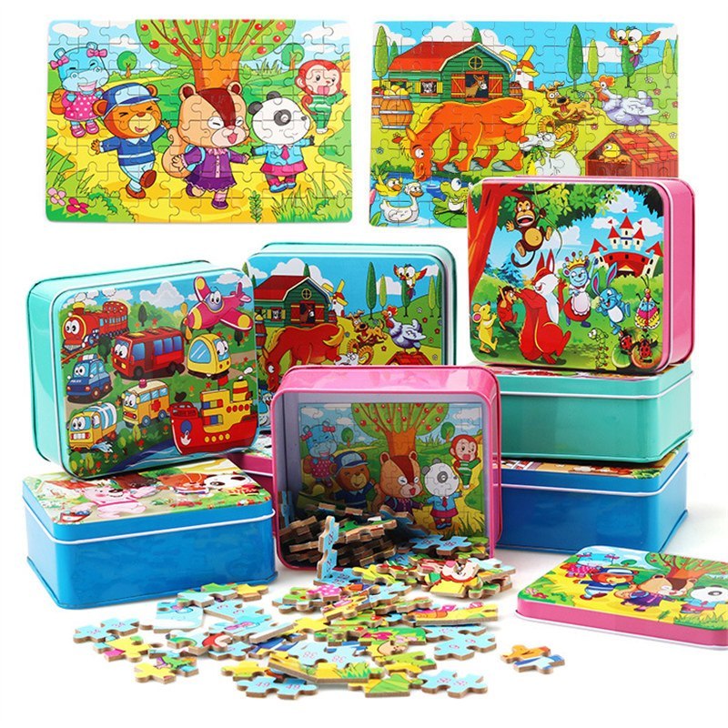 80pc Wooden Animal Puzzle Toy Set