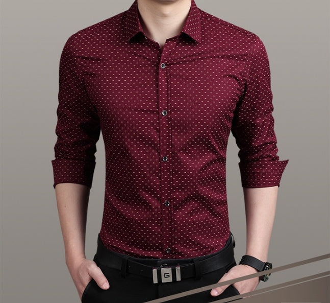 Men's Polka Dot Slim Dress Shirt