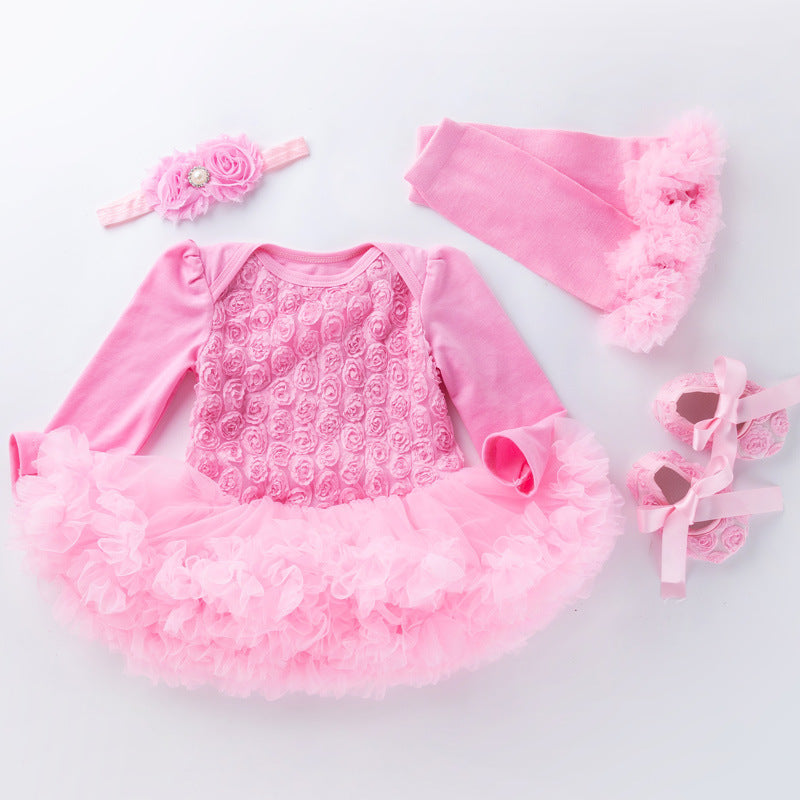 Baby Rose Long-Sleeve Romper Dress