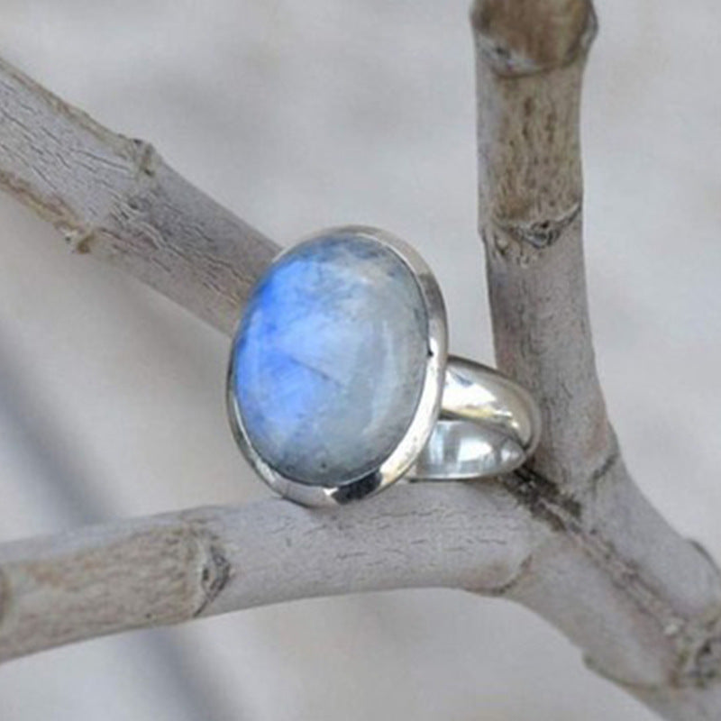 Vintage Thai Silver Moonstone Ring European And American Popular Hand Jewelry