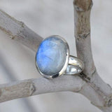 Vintage Thai Silver Moonstone Ring European And American Popular Hand Jewelry
