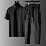 Men's Ice Silk Striped Casual Set