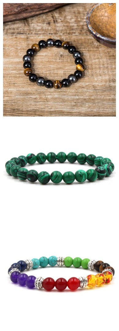 Malachite Stretch Bracelet — Black Matte