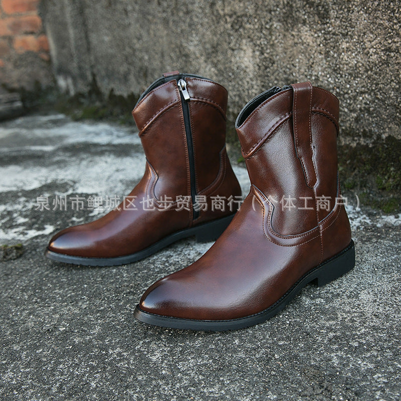 Retro High-Top Leather Ankle Boots