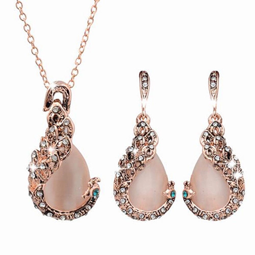 Rhinestone Waterdrop Necklace & Earring Set