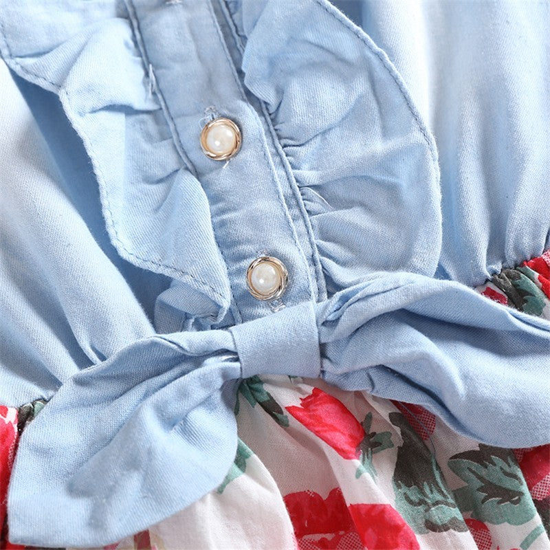 Sleeveless Denim Floral Girl Dress
