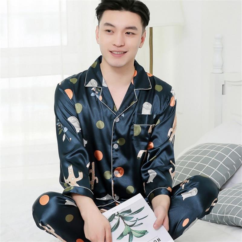 Men's Thin Silk Long-Sleeve Pajama Set