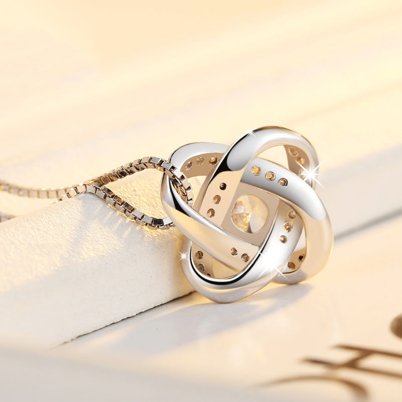 Sterling Silver Heart Zircon Pendant Necklace