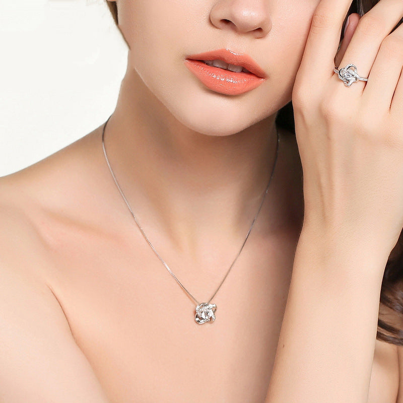 Sterling Silver Heart Zircon Pendant Necklace