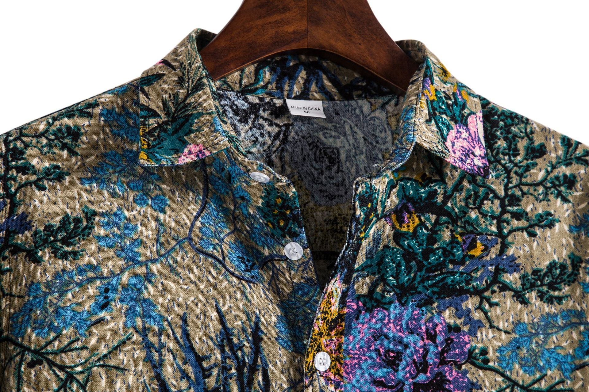 Men's Long-Sleeve Print Lapel Shirt