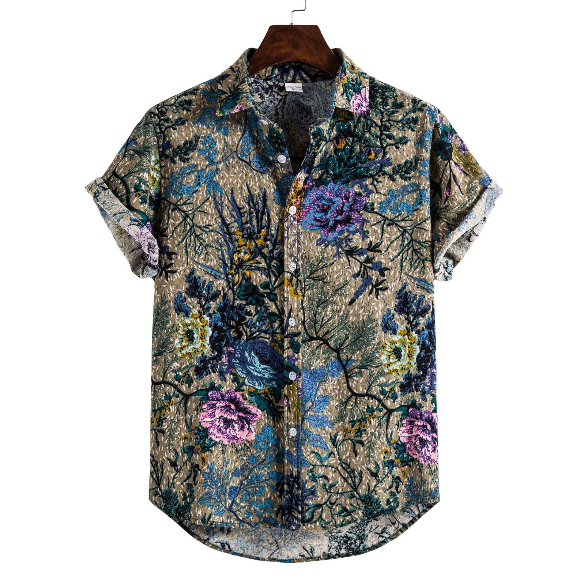Men's Long-Sleeve Print Lapel Shirt