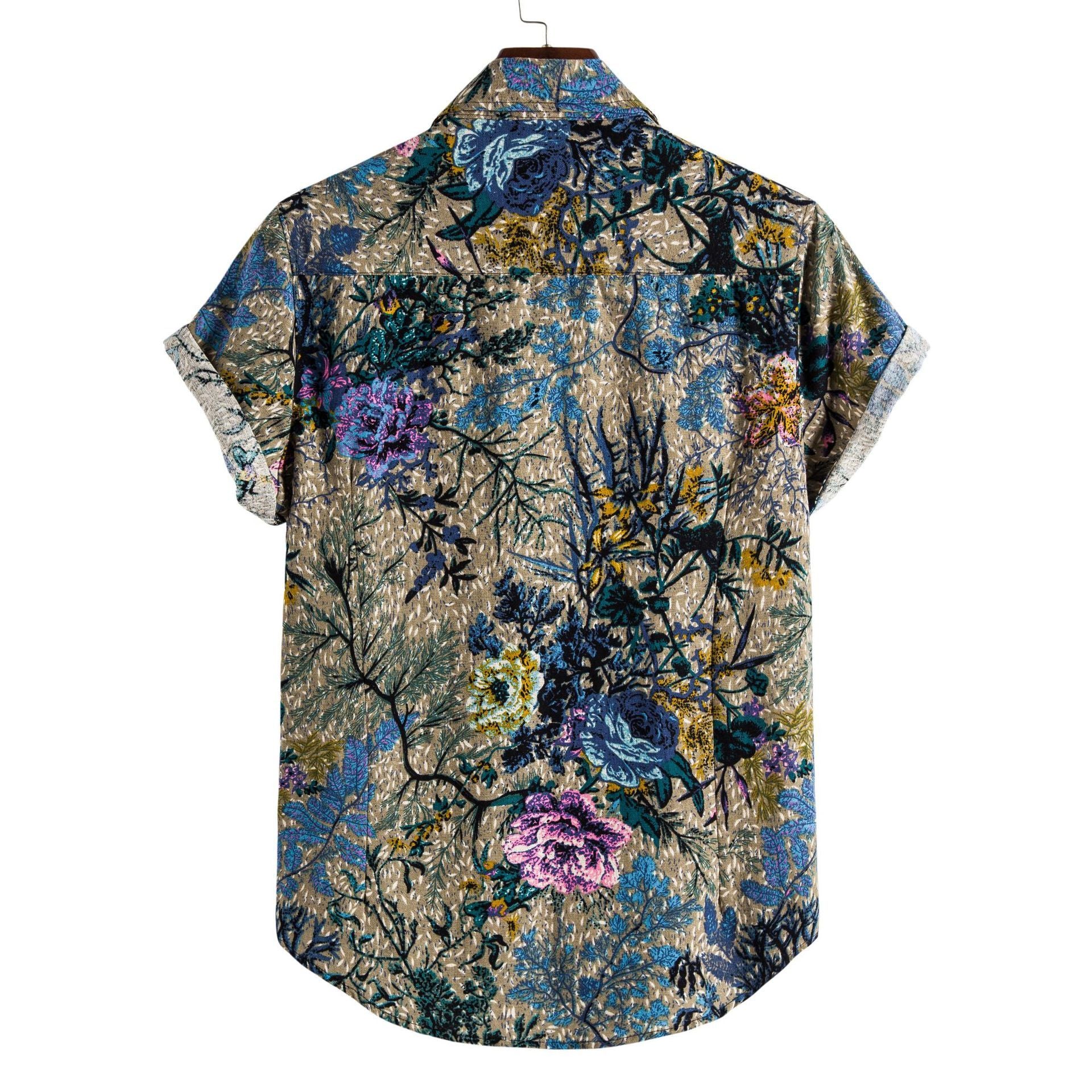 Men's Long-Sleeve Print Lapel Shirt
