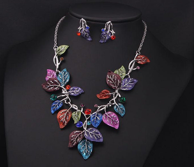Colorful Leaf Bridal Necklace