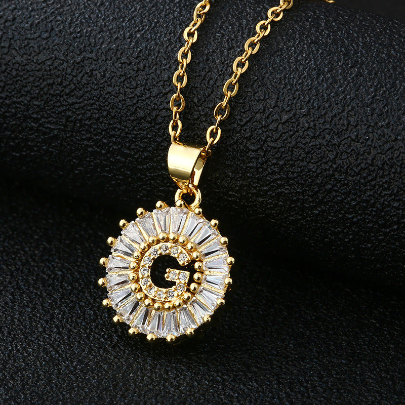 26-Letter Cubic Zircon Pendant Necklace