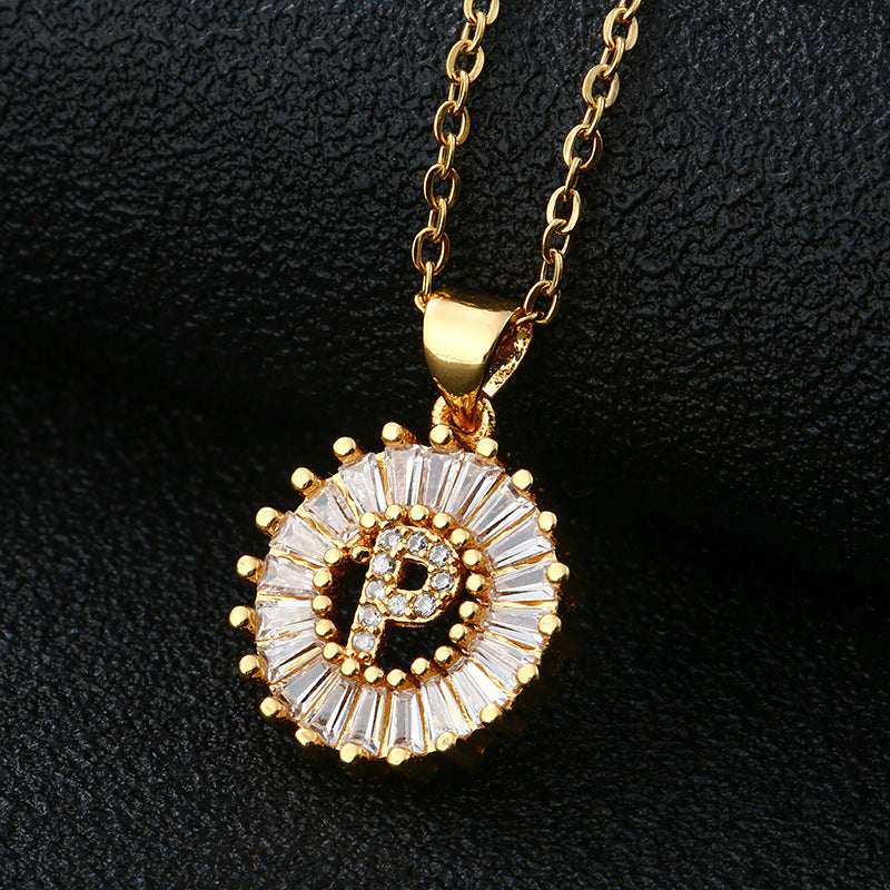 26-Letter Cubic Zircon Pendant Necklace