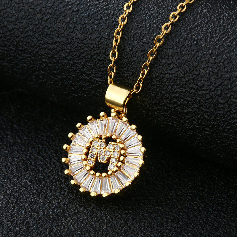 26-Letter Cubic Zircon Pendant Necklace