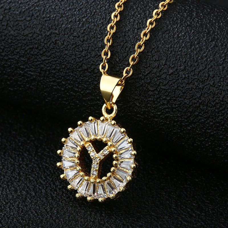 26-Letter Cubic Zircon Pendant Necklace