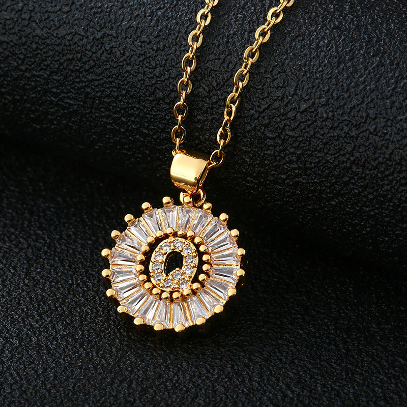 26-Letter Cubic Zircon Pendant Necklace