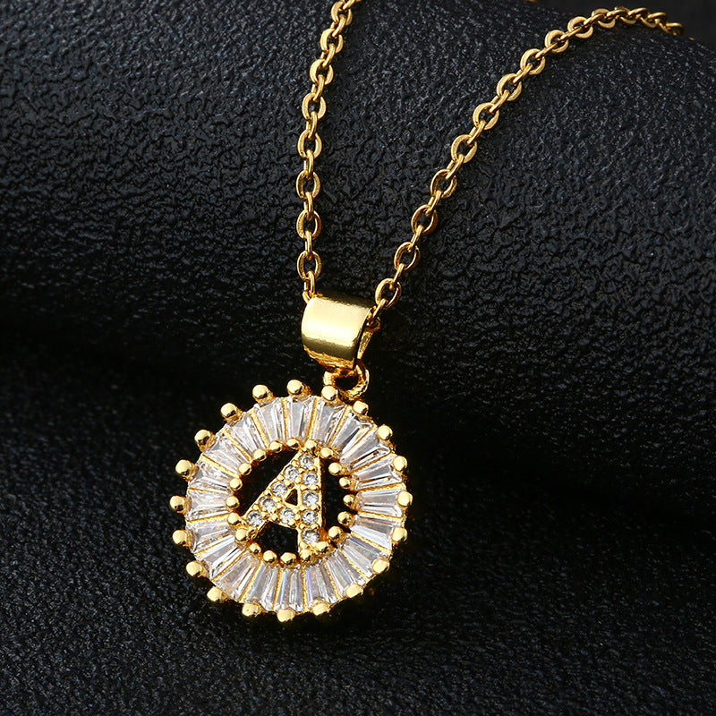 26-Letter Cubic Zircon Pendant Necklace