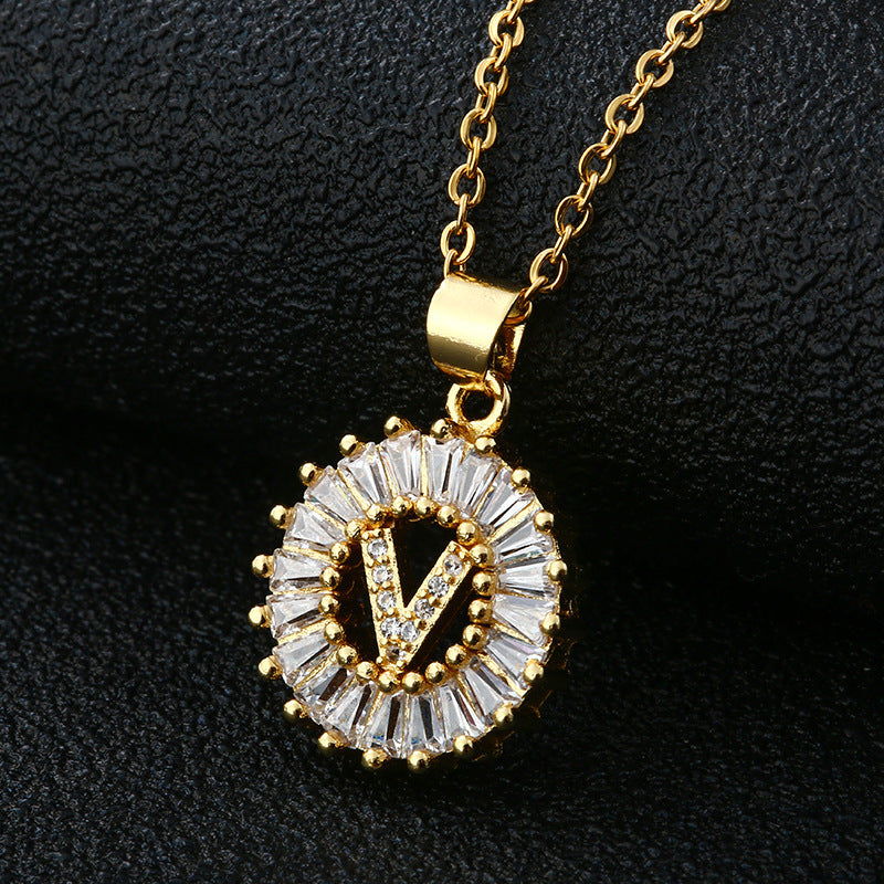 26-Letter Cubic Zircon Pendant Necklace
