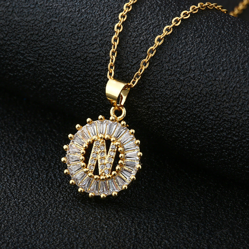 26-Letter Cubic Zircon Pendant Necklace