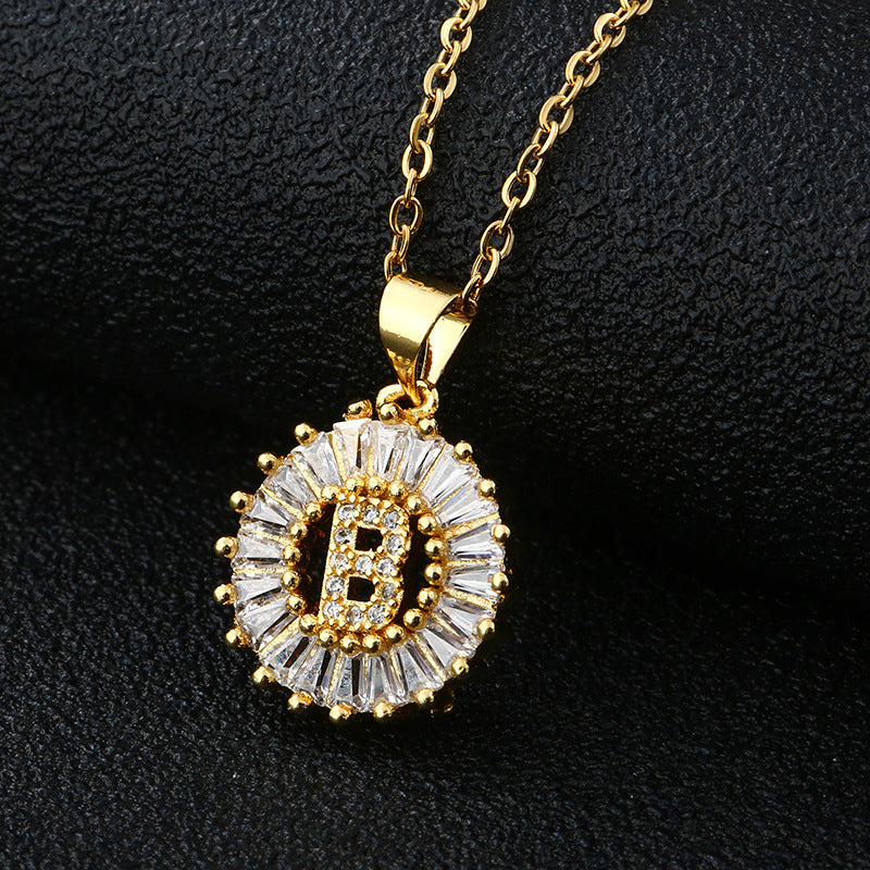 26-Letter Cubic Zircon Pendant Necklace