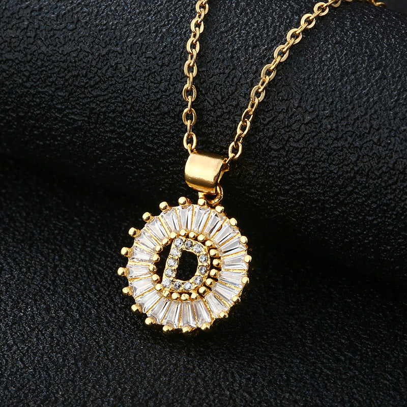 26-Letter Cubic Zircon Pendant Necklace